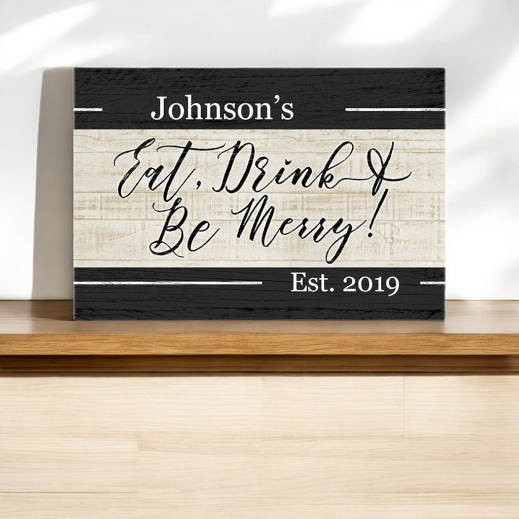 Personalized Eat, Drink & Be Merry Canvas Wall Art – Christmas Decor