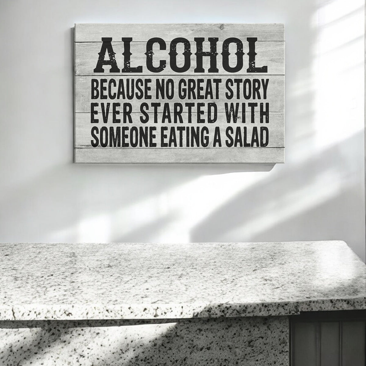 Alcohol, Because No Great Story Canvas Wall Art – Funny Bar Wall Decor