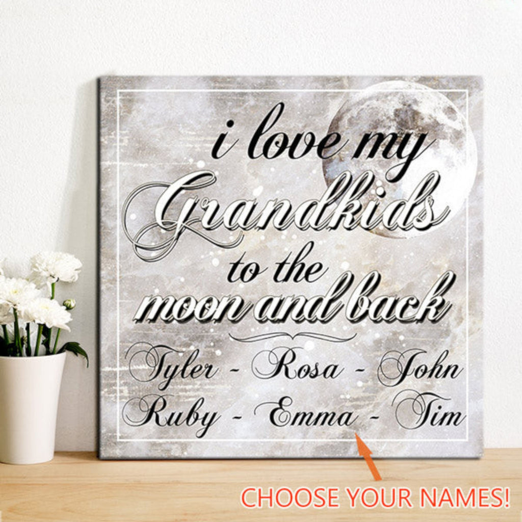 Personalized I Love My Grandkids To The Moon And Back Canvas Wall Art – Gift for Grandparents