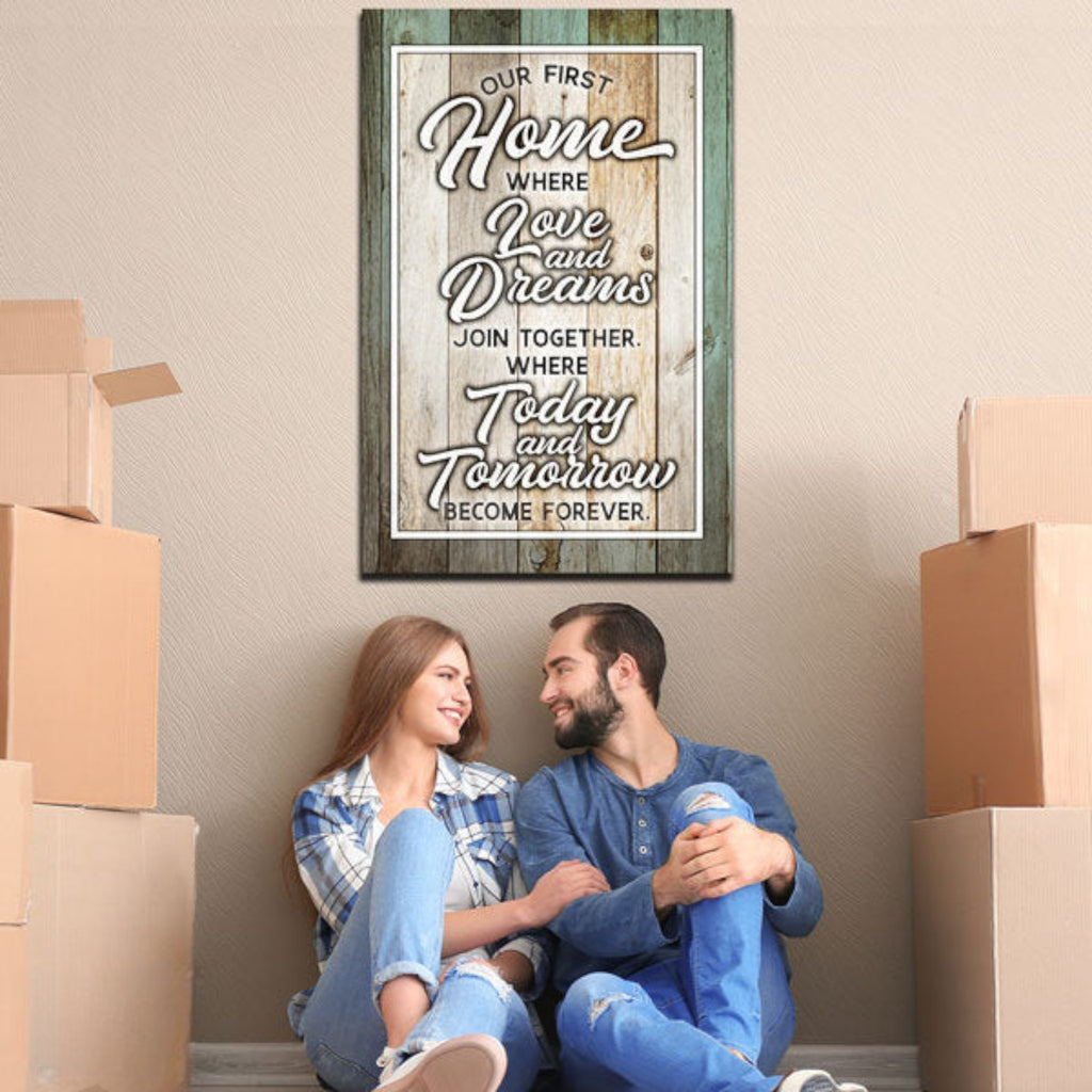 Our First Home Canvas Wall Art – Housewarming Gift