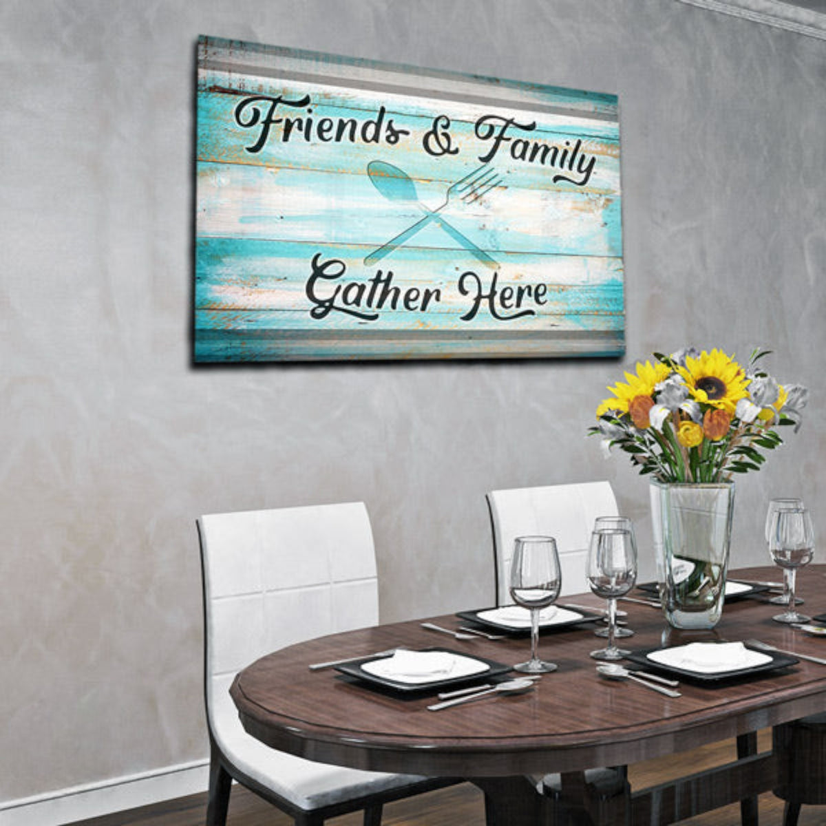 Friends & Family Gather Here Rustic Canvas Wall Art – Family Home Decor