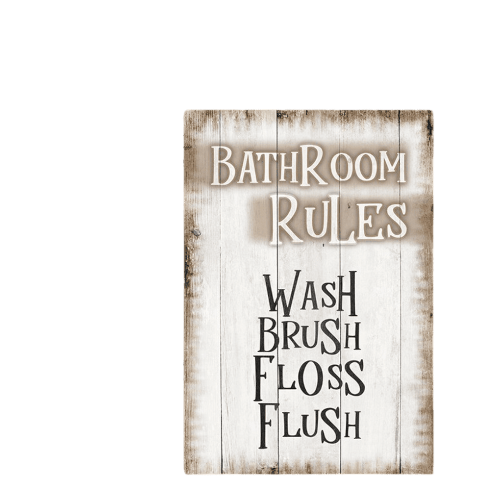 Bathroom Rules - Wash Brush Floss Flush Canvas Wall Art – Funny Bathroom Decor