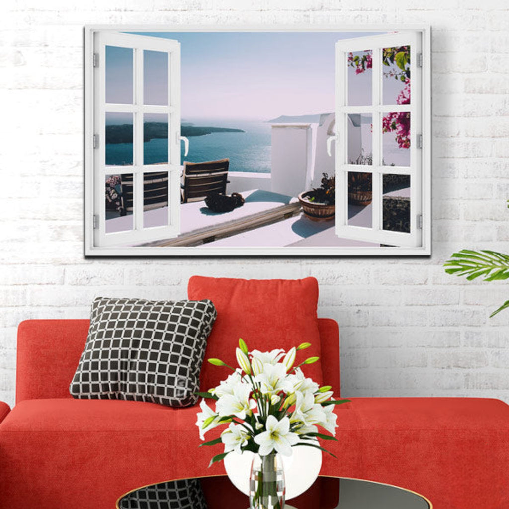 Island Villa Window View Canvas Wall Art – Beach House Decor