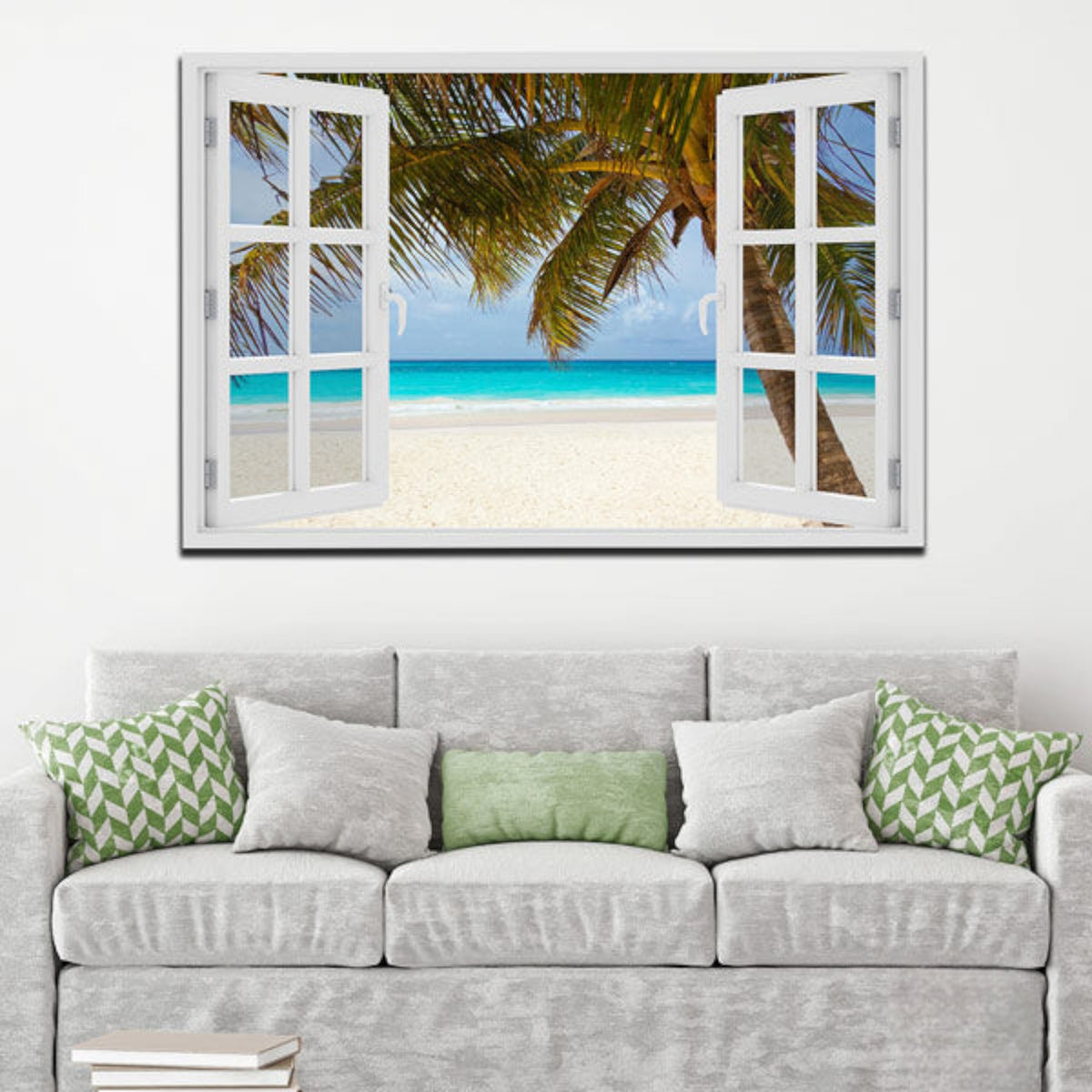 Palm Beach Window View Canvas Wall Art – Beach House Decor
