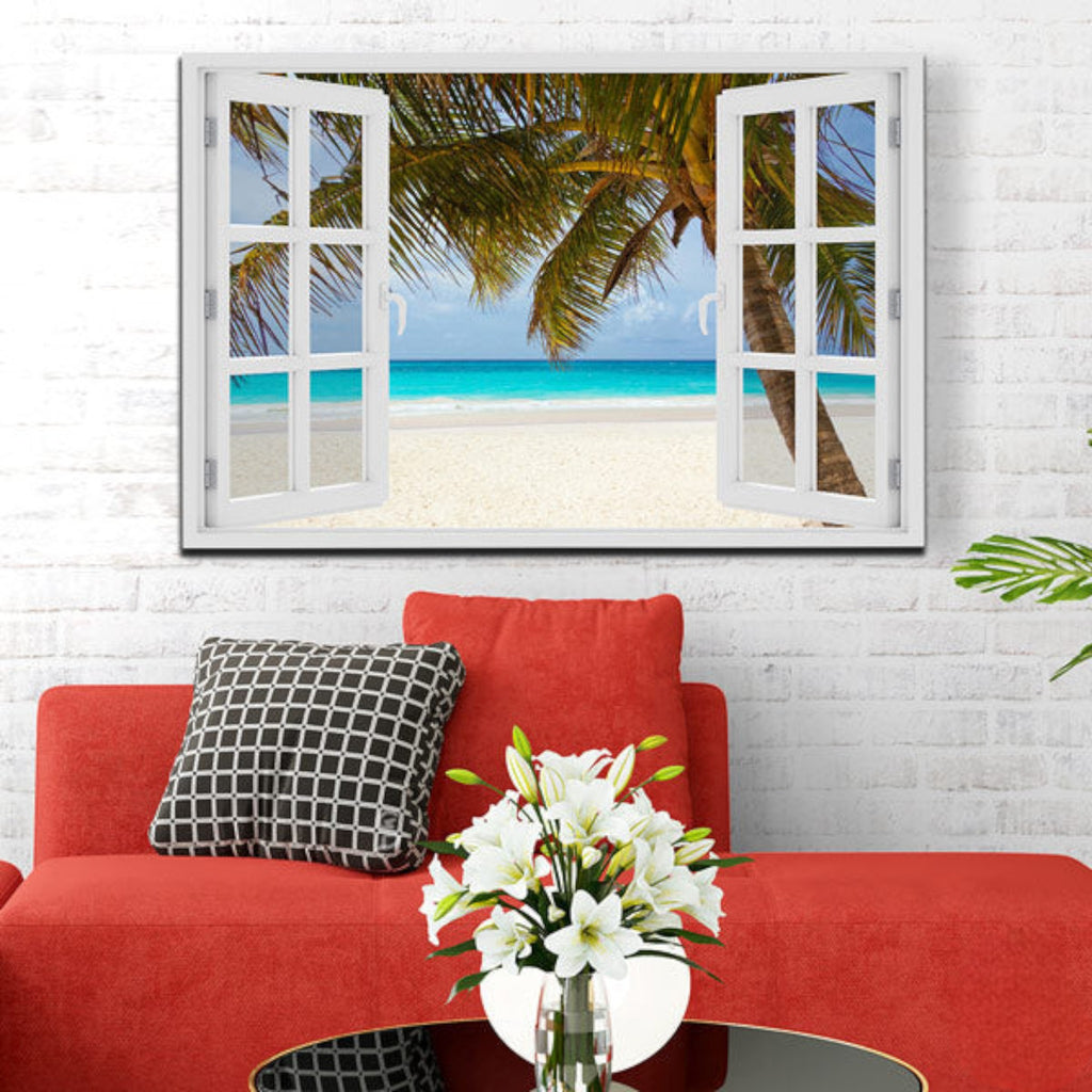 Palm Beach Window View Canvas Wall Art – Beach House Decor