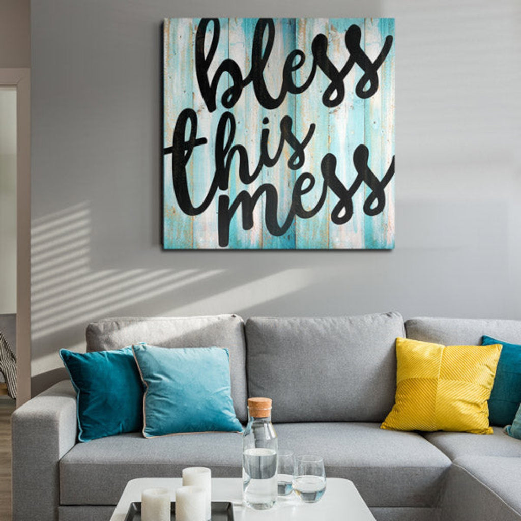 Bless This Mess Canvas Wall Art – Family Home Decor