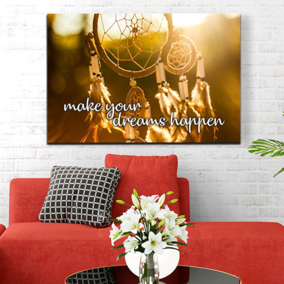 Make Your Dreams Happen Dreamcatcher Canvas Wall Art – Boho Bedroom Decor