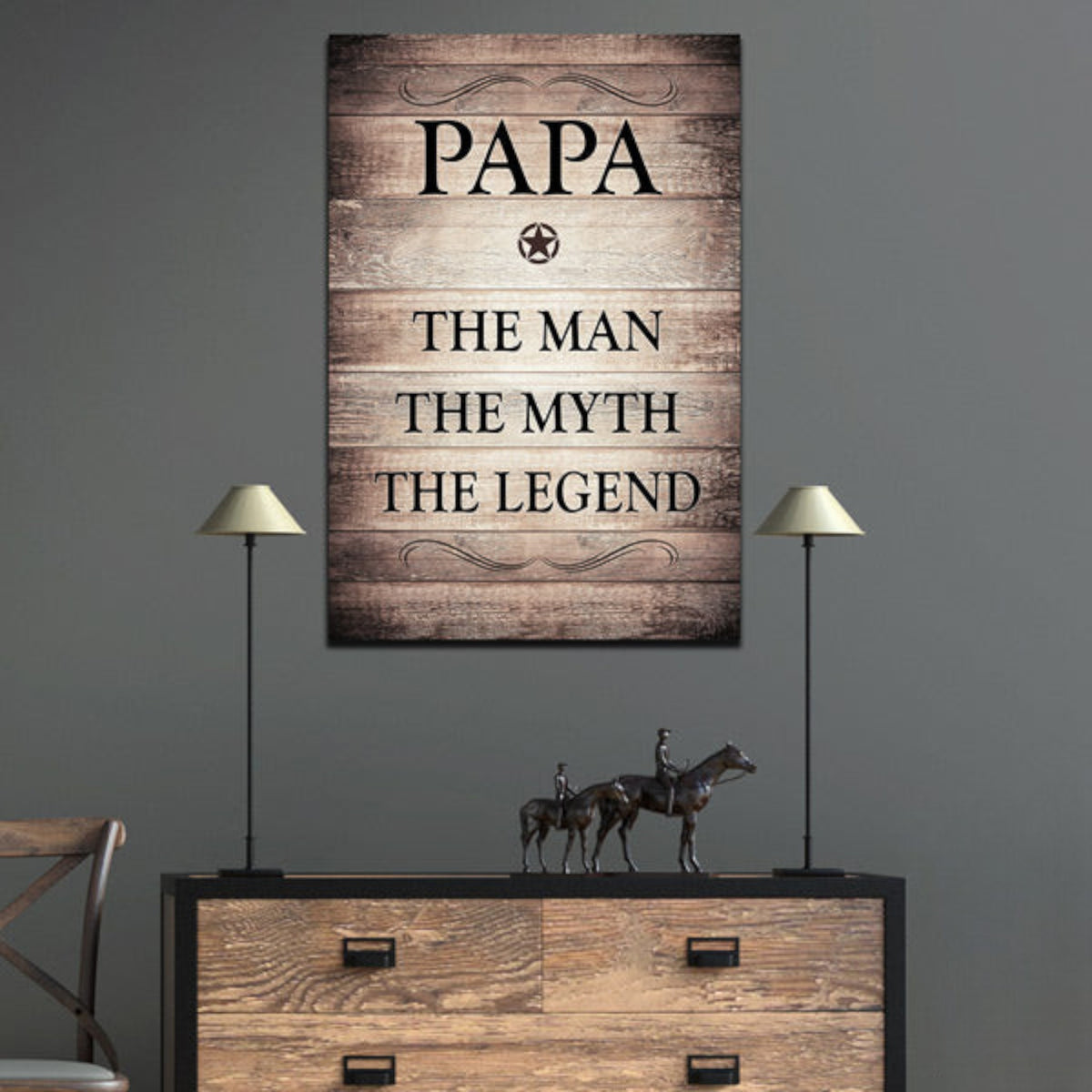 Papa - The Man, Myth, Legend Rustic Canvas Wall Art – Gift for Dad