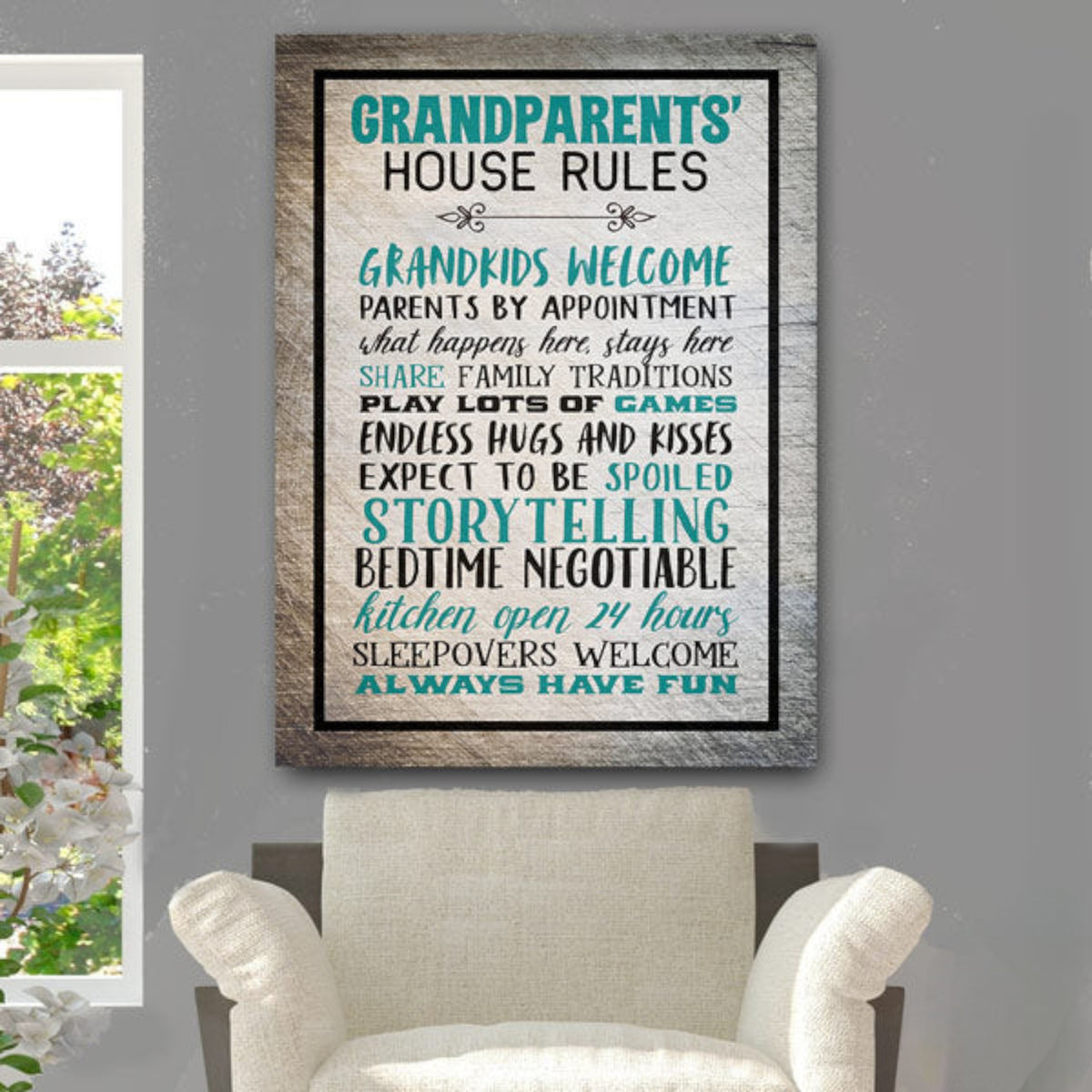 Grandparents' House Rules Canvas Wall Art – Gift for Grandparents