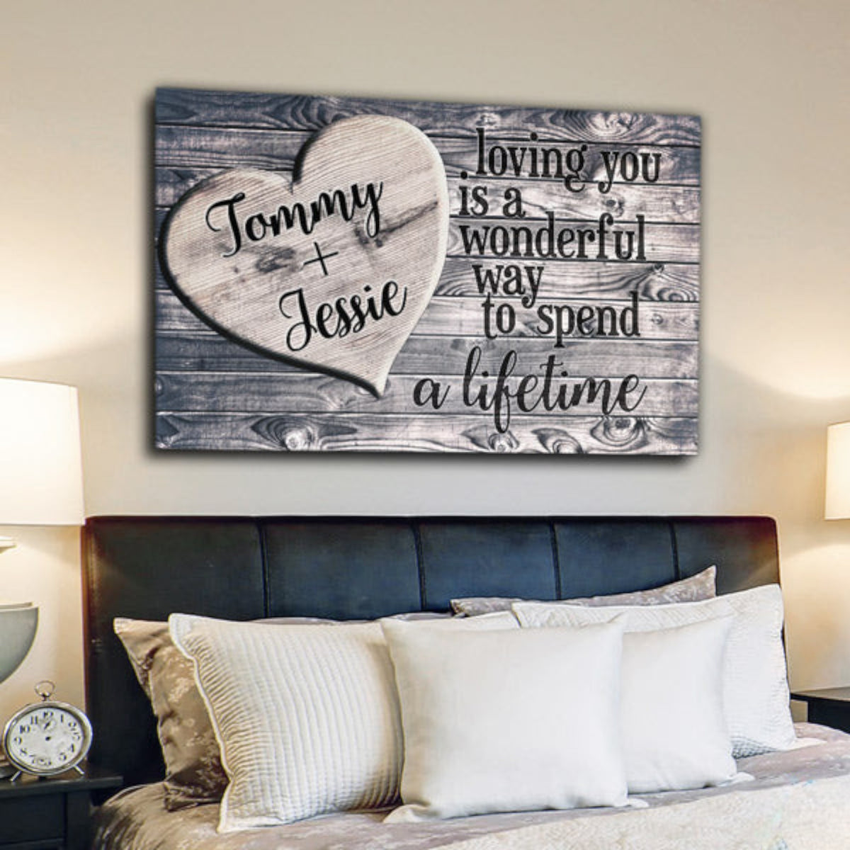 Personalized Loving You - A Wonderful Way To Spend A Lifetime Heart Wood Plank Canvas Wall Art – Couple Gift