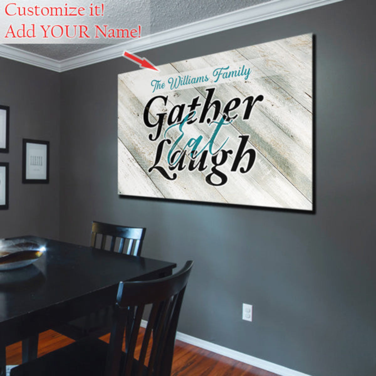Personalized Gather, Eat, Laugh Canvas Wall Art – Kitchen Wall Decor