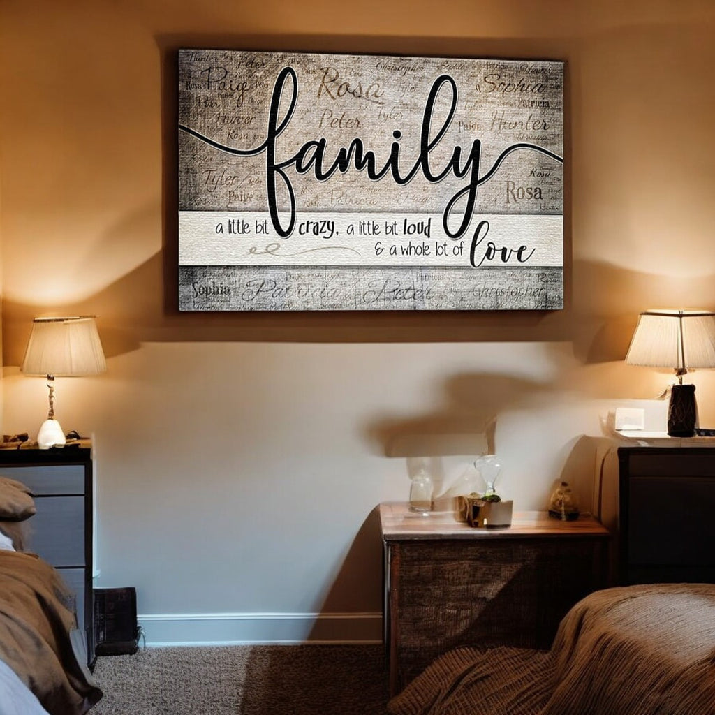 Personalized Family - Crazy Love With Names On Background Canvas Wall Art – Family Home Decor