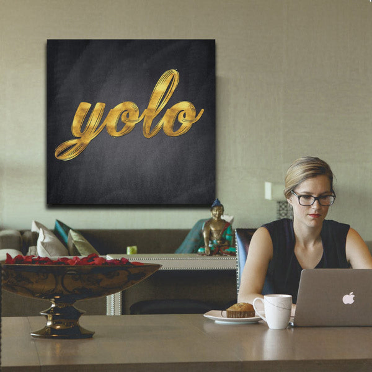 YOLO Gold Typography Canvas Wall Art – Modern Typography Decor