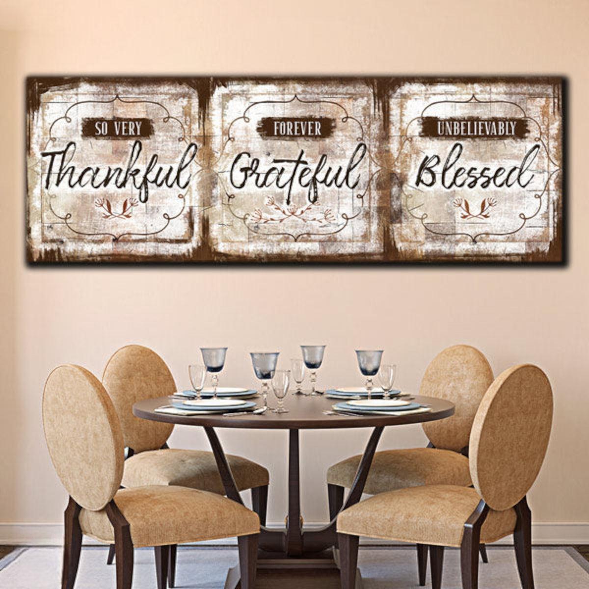 Thankful, Grateful, Blessed Panoramic Canvas Wall Art – Christian Wall Decor