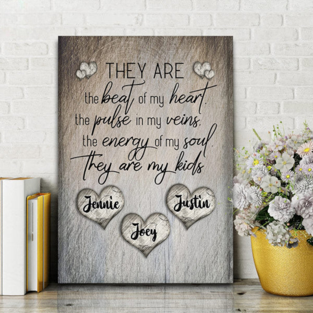 Personalized They Are The Beat Of My Heart Rustic Canvas Wall Art – Family Home Decor