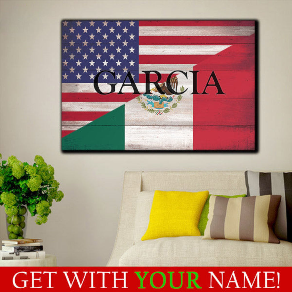 Personalized Mexican American Flag & Family Name Canvas Wall Art – Family Home Decor
