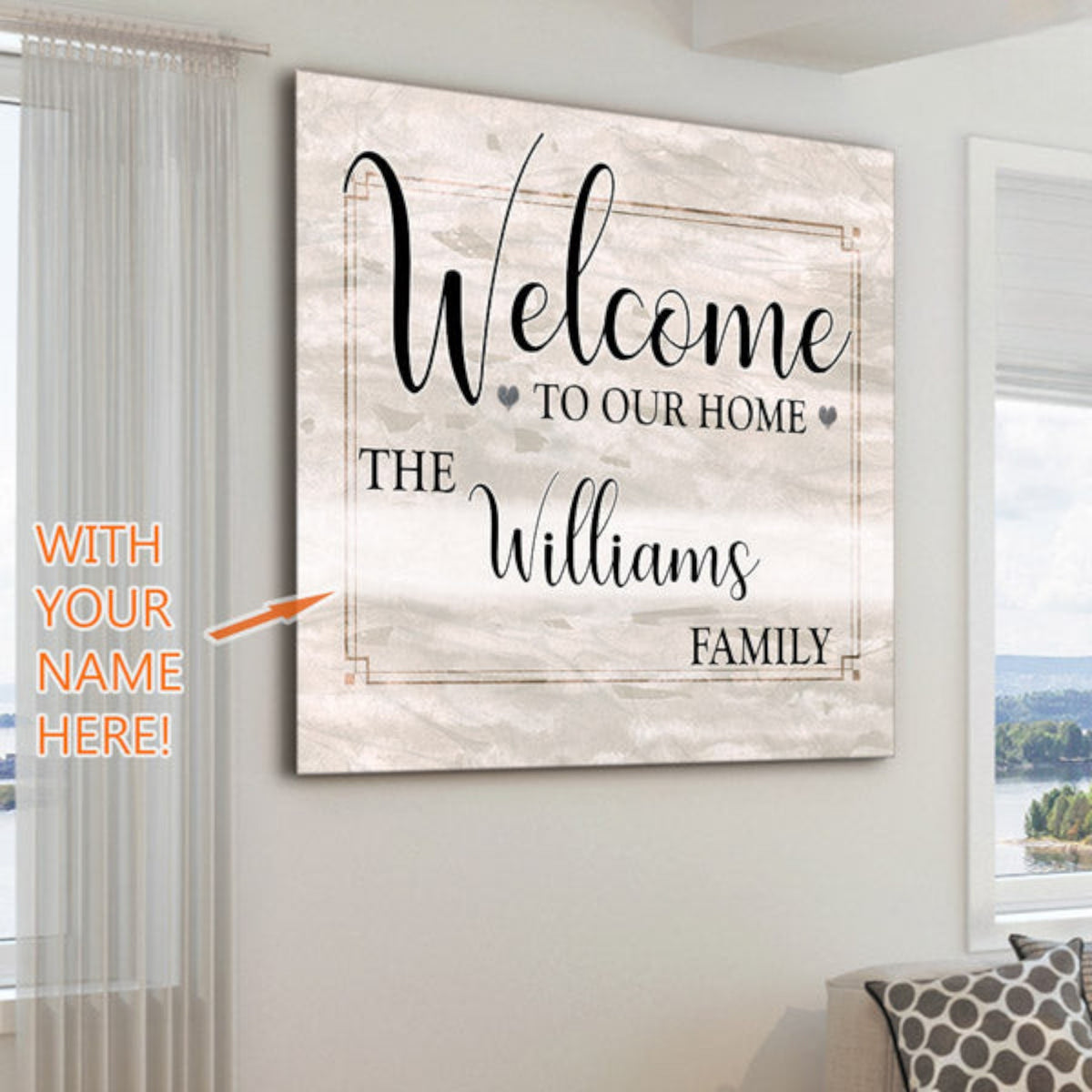 Personalized Welcome To Our Home Square Canvas Wall Art – Family Home Decor