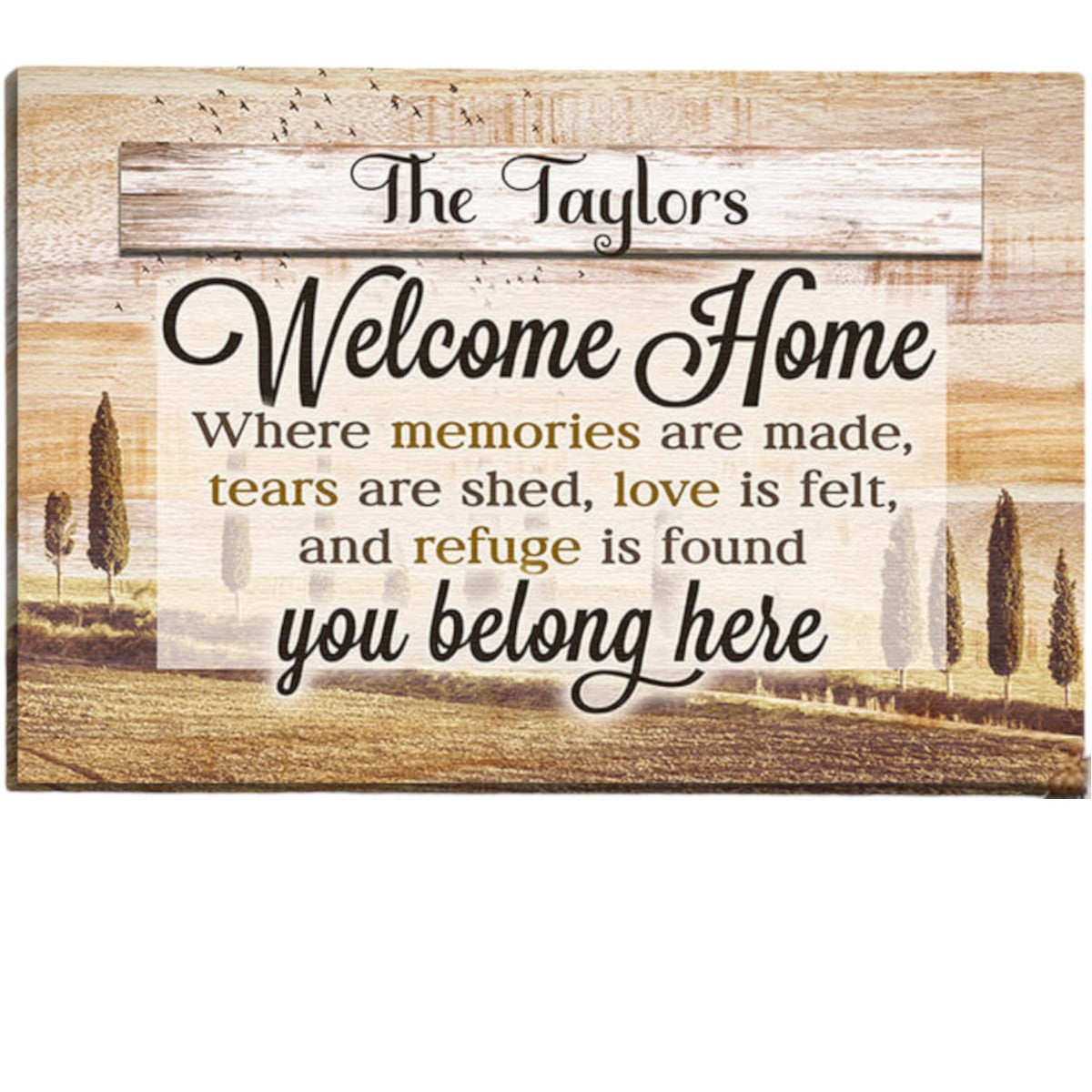 Personalized Welcome Home - You Belong Here Rustic Wood Canvas Wall Art – Family Home Decor