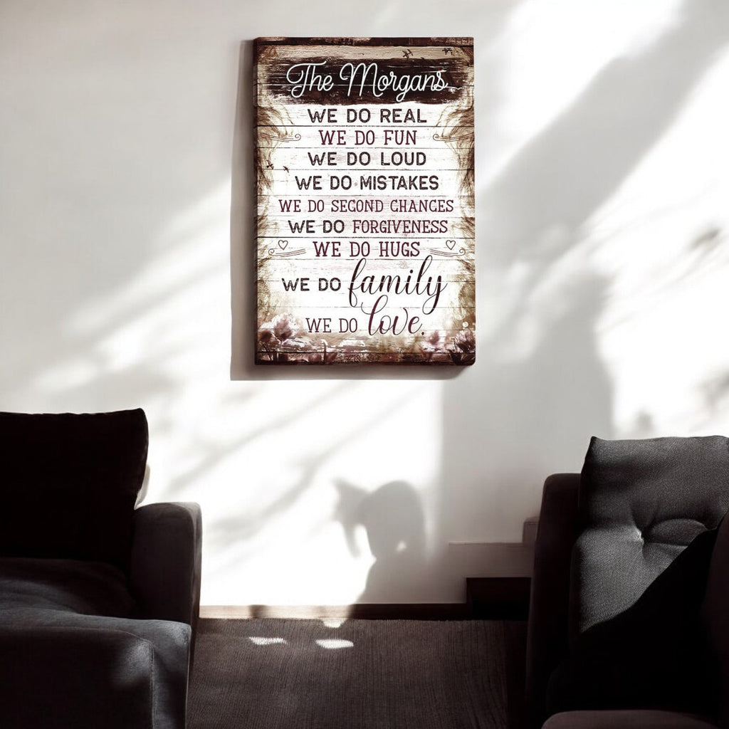 Personalized We Do Real, We Do Family, We Do Love Canvas Wall Art – Family Home Decor
