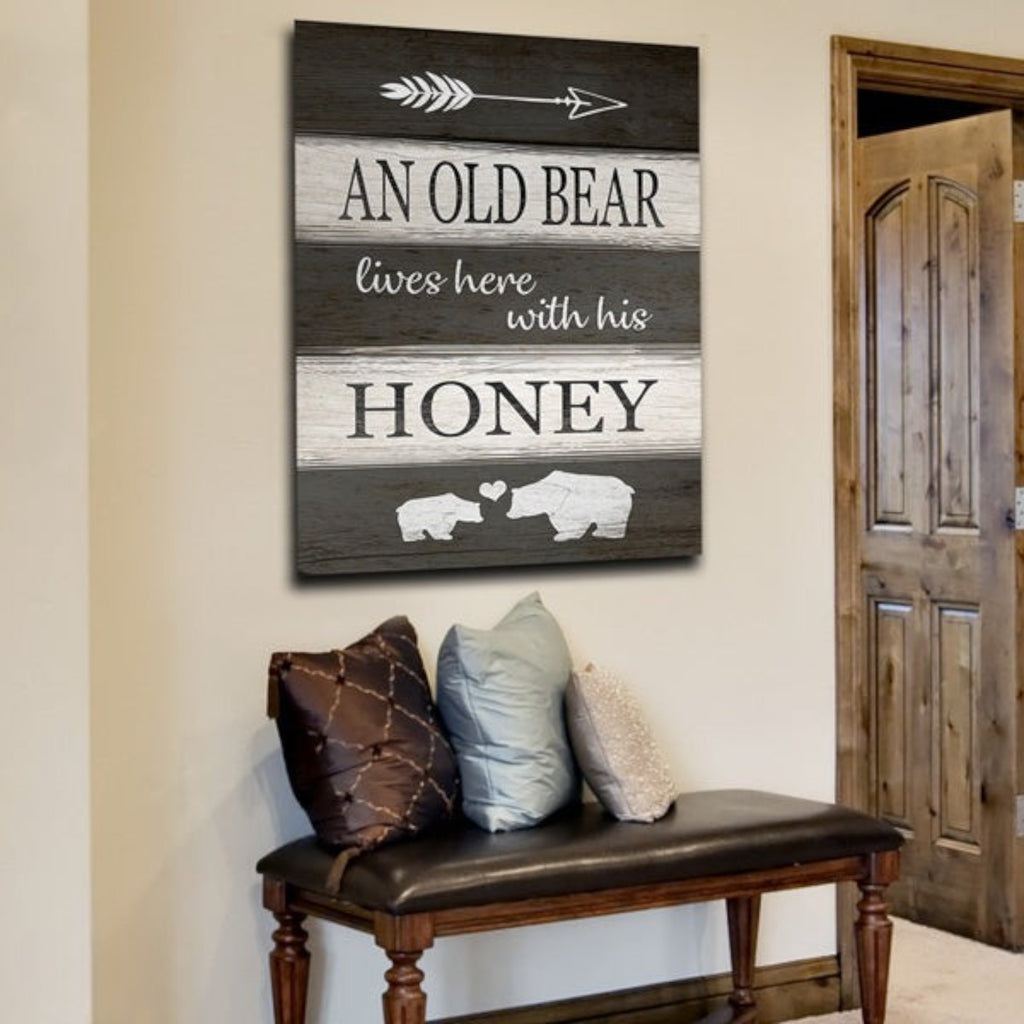 An Old Bear Lives Here Canvas Wall Art – Funny Home Decor