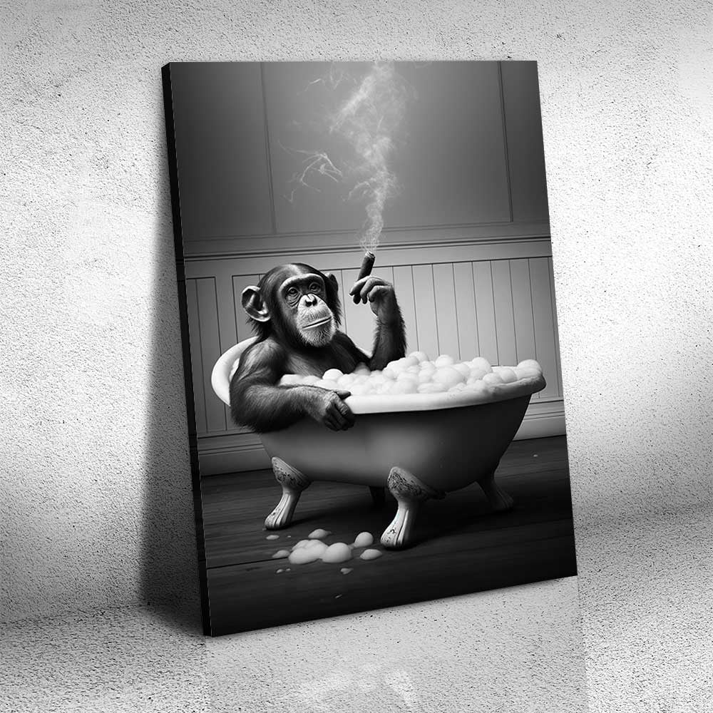 Amazing Monkey In The Bathtub Canvas Wall Art – Funny Bathroom Decor