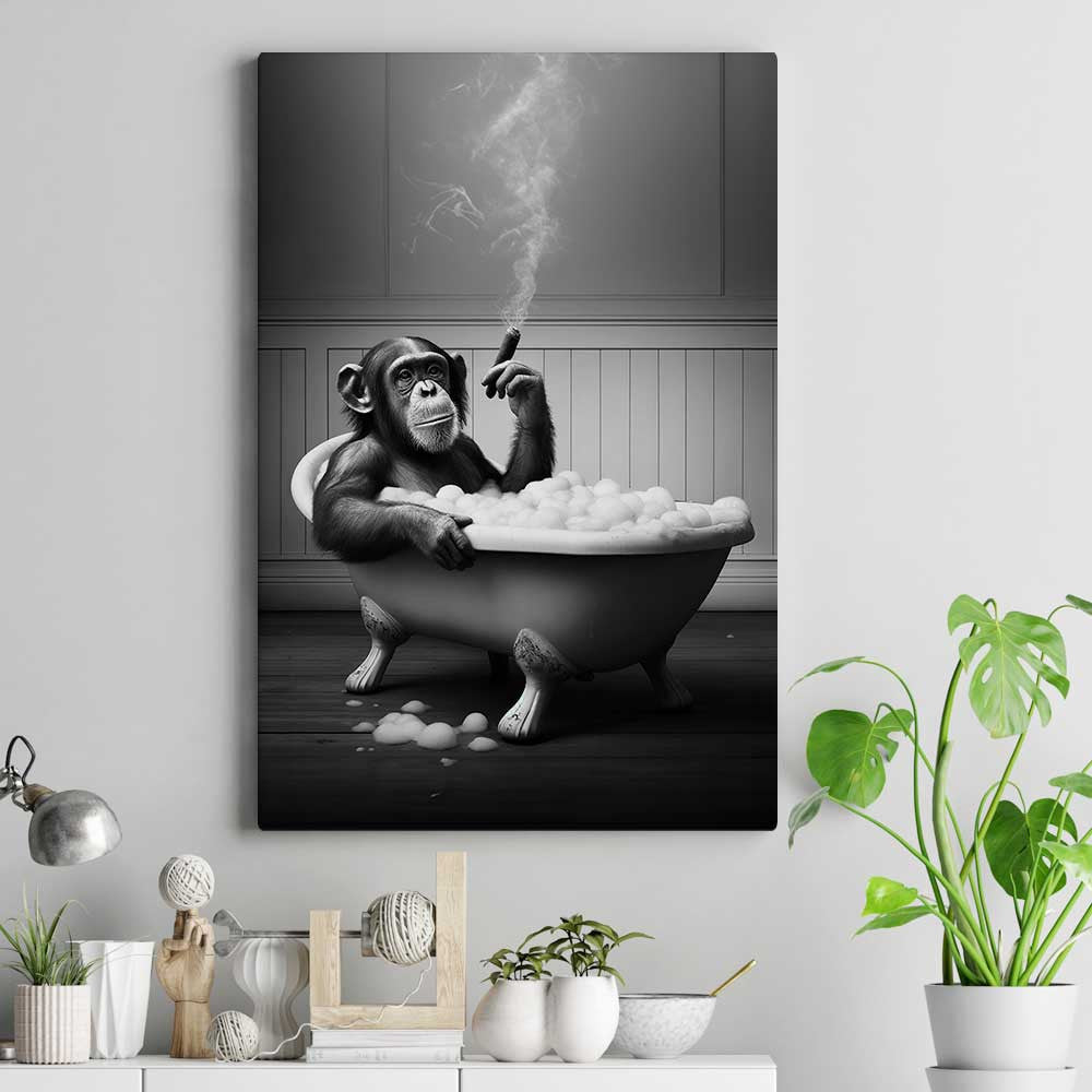 Amazing Monkey In The Bathtub Canvas Wall Art – Funny Bathroom Decor