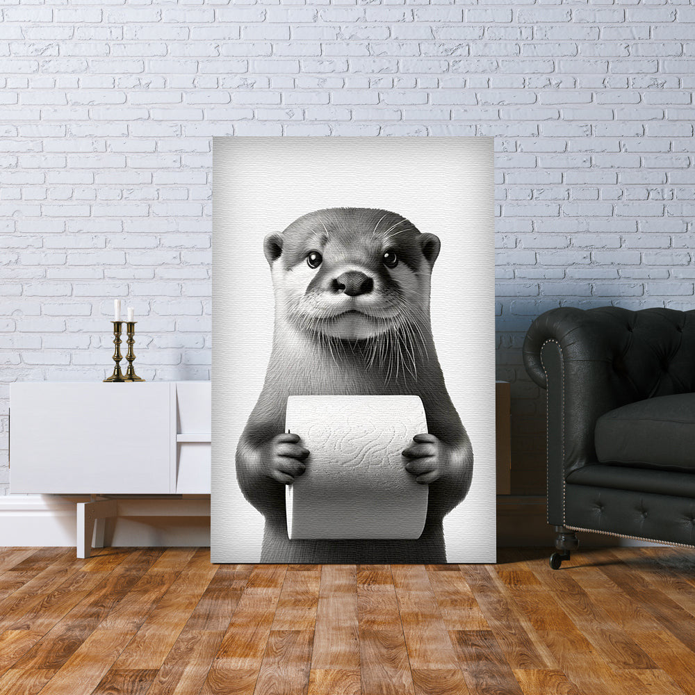 Amazing Otter With Toilet Paper Canvas Wall Art – Funny Bathroom Decor