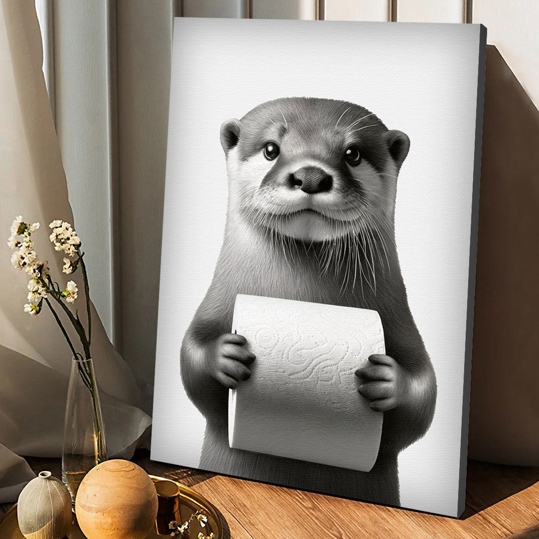 Amazing Otter With Toilet Paper Canvas Wall Art – Funny Bathroom Decor