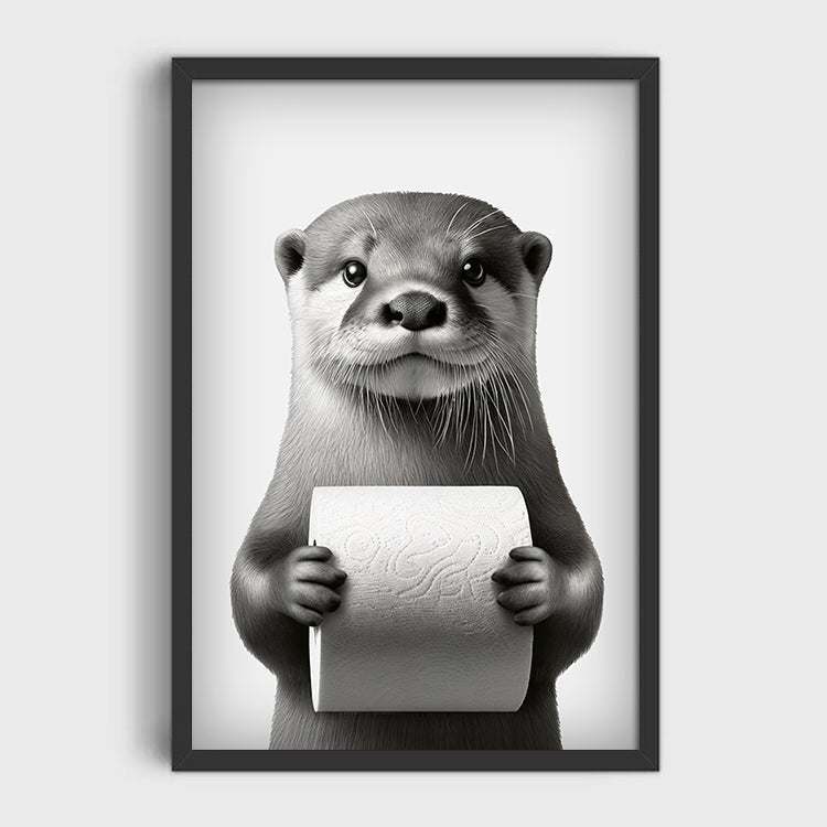 Amazing Otter With Toilet Paper Canvas Wall Art – Funny Bathroom Decor