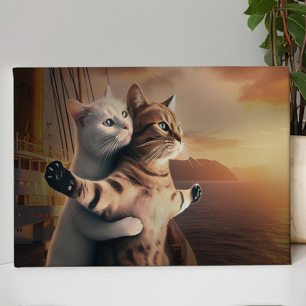 Cat Couple Romantic Posture Canvas Wall Art – Couple Gift