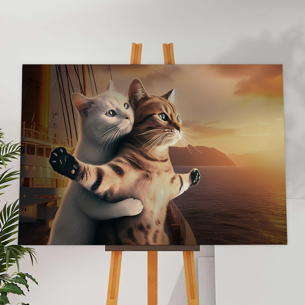 Cat Couple Romantic Posture Canvas Wall Art – Couple Gift