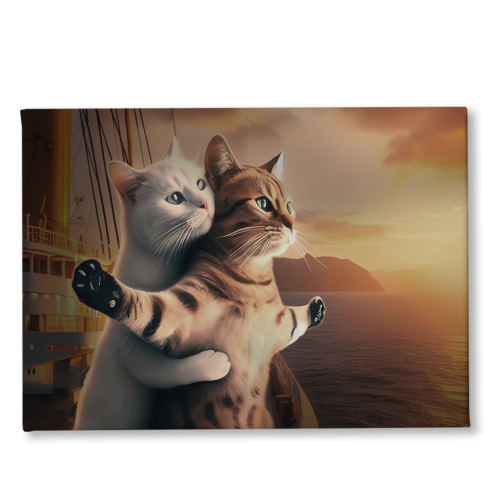 Cat Couple Romantic Posture Canvas Wall Art – Couple Gift