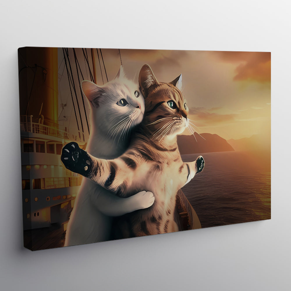 Cat Couple Romantic Posture Canvas Wall Art – Couple Gift