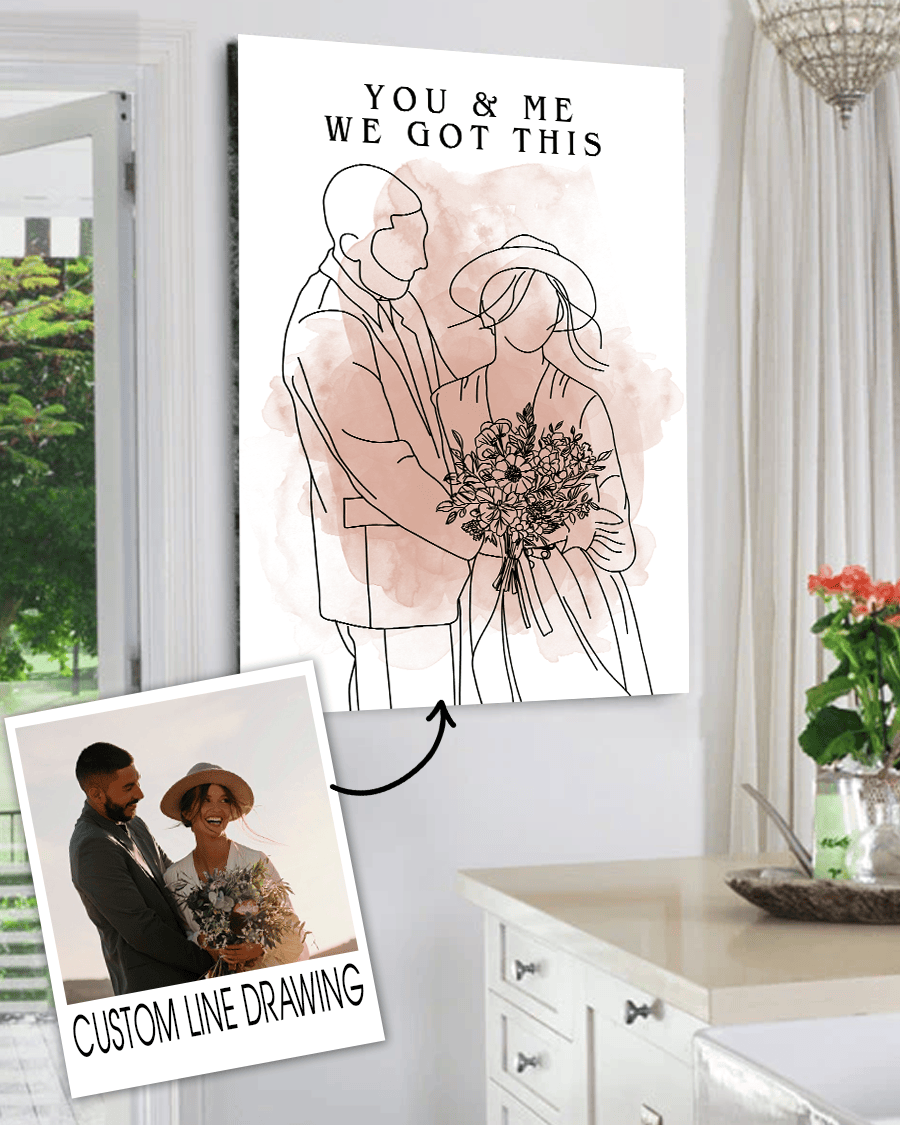 Personalized Couple Line Art Drawing We Got This Canvas Wall Art – Couple Gift