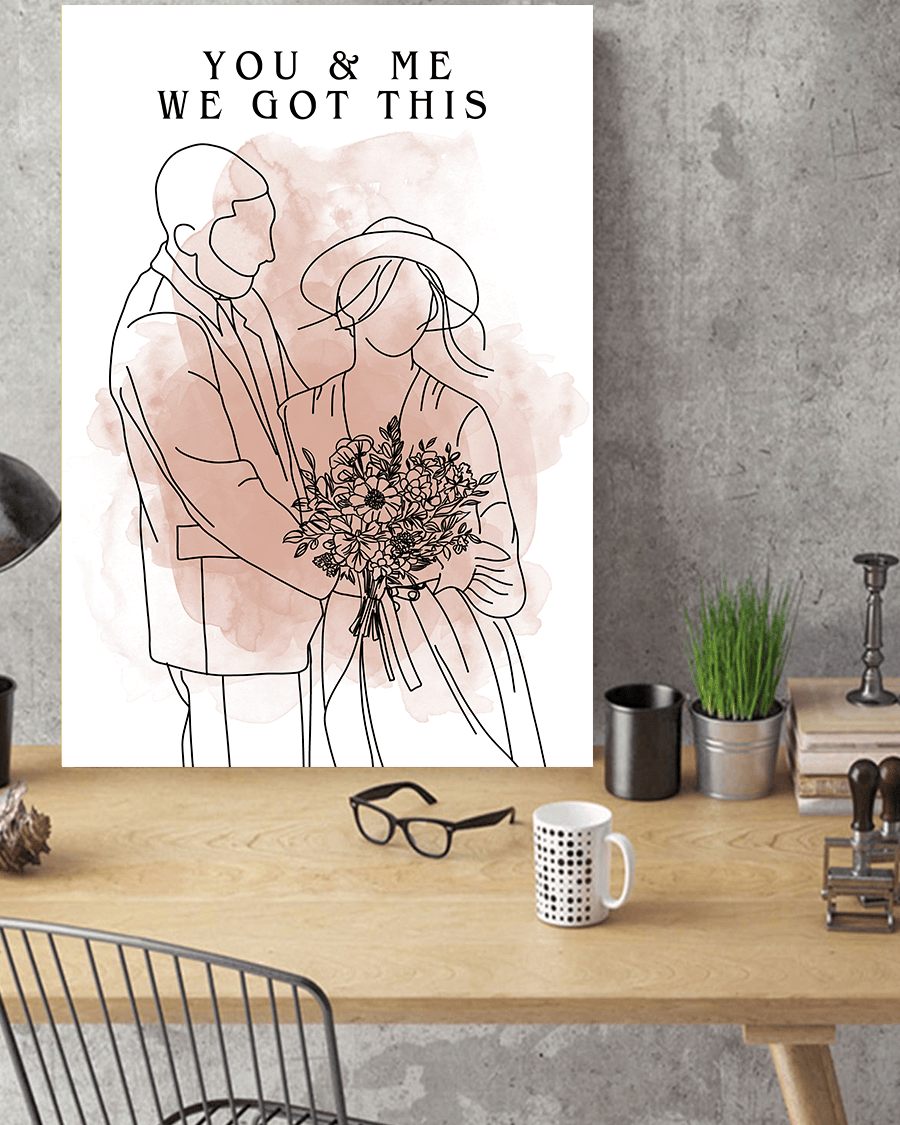 Personalized Couple Line Art Drawing We Got This Canvas Wall Art – Couple Gift