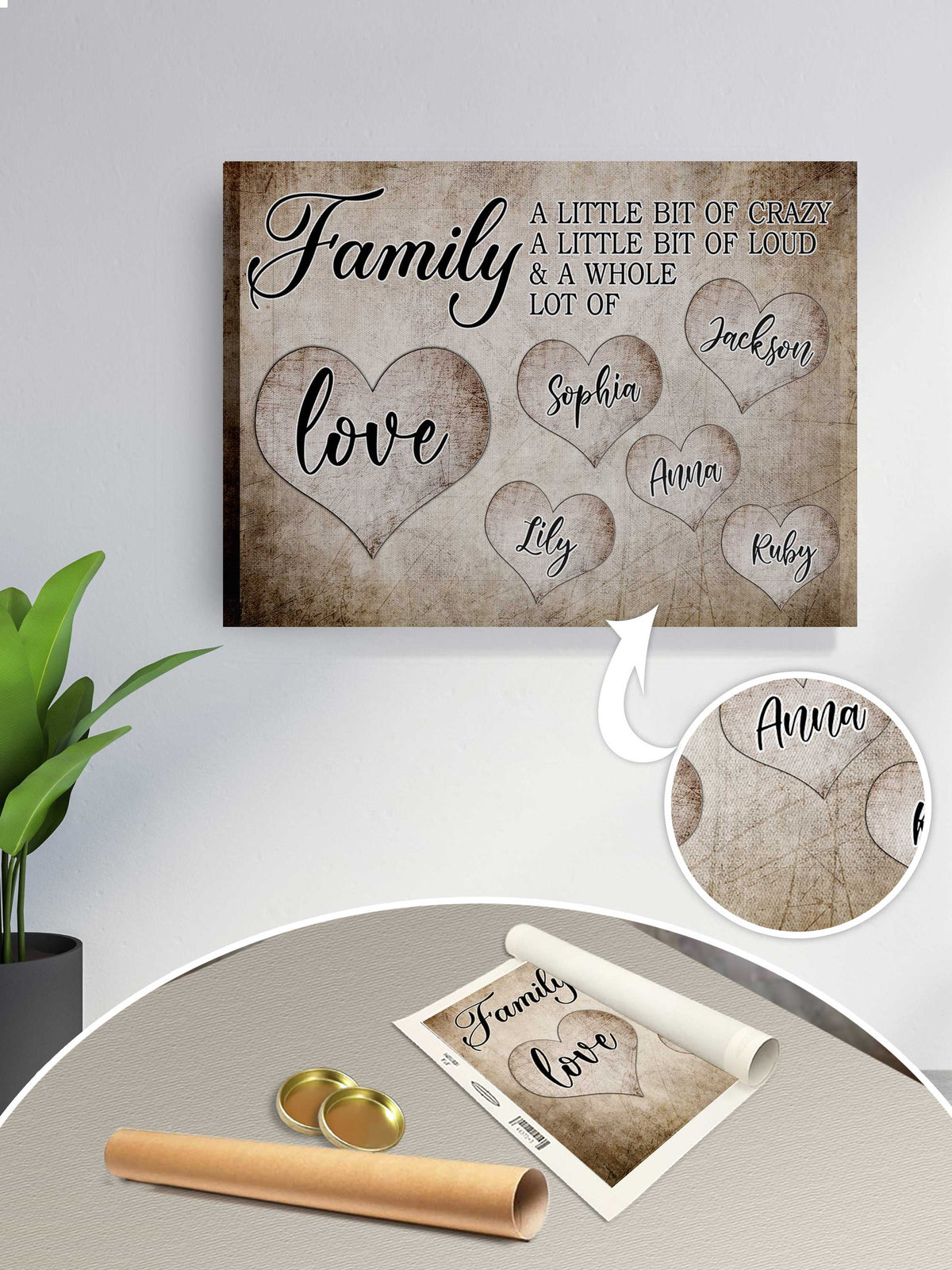 Personalized Family A Little Bit Of Crazy & A Whole Lot Of Love Canvas Wall Art – Family Home Decor