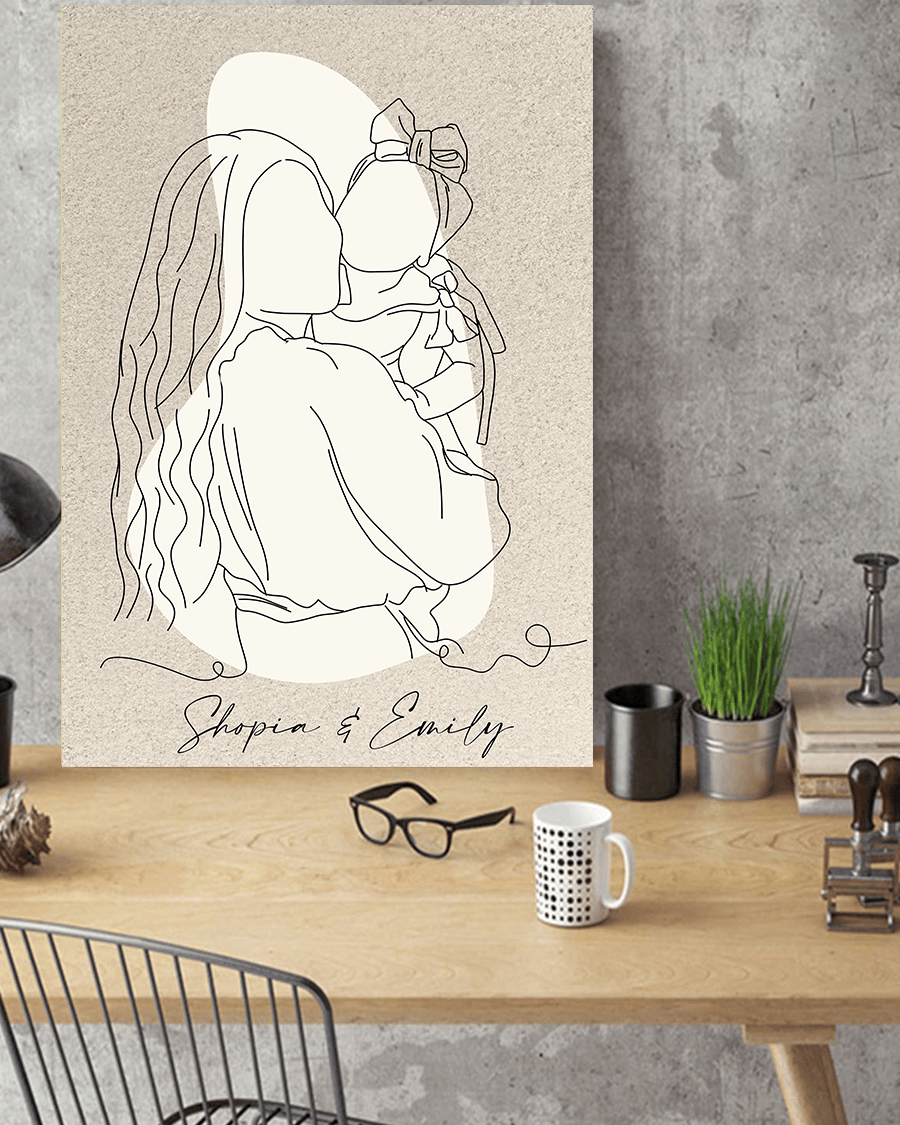 Personalized Family Line Art Drawing Canvas Wall Art – Gift for Mom