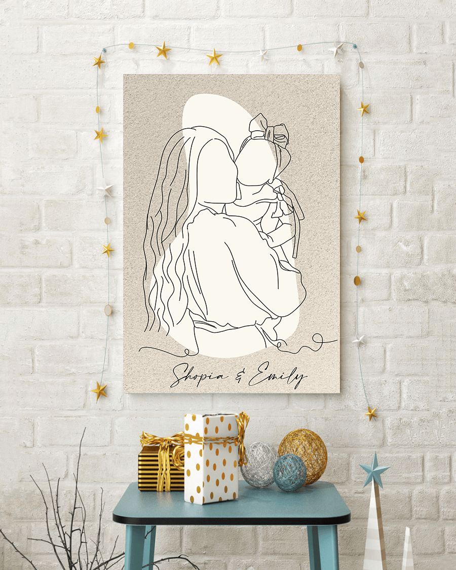 Personalized Family Line Art Drawing Canvas Wall Art – Gift for Mom