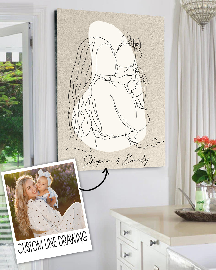 Personalized Family Line Art Drawing Canvas Wall Art – Gift for Mom