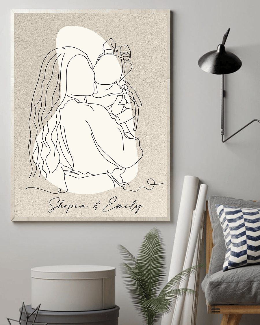 Personalized Family Line Art Drawing Canvas Wall Art – Gift for Mom