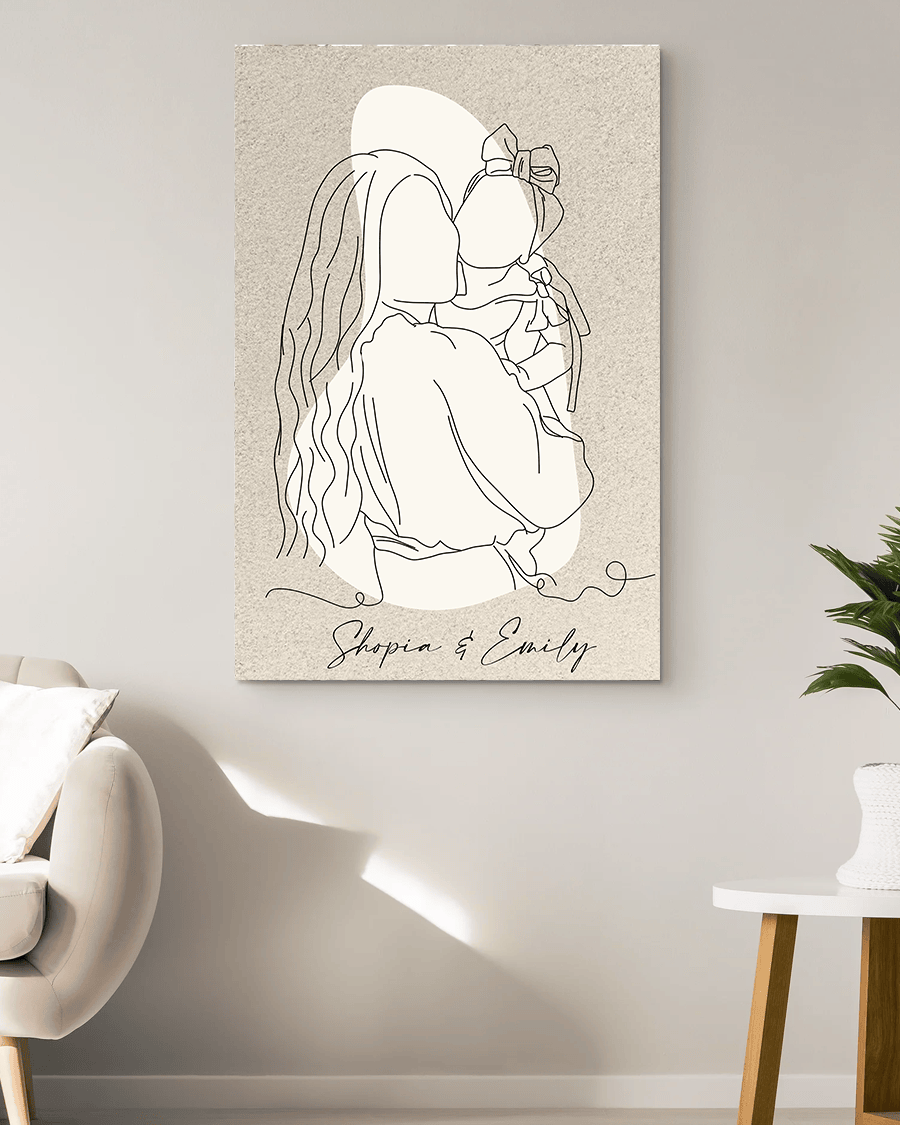 Personalized Family Line Art Drawing Canvas Wall Art – Gift for Mom