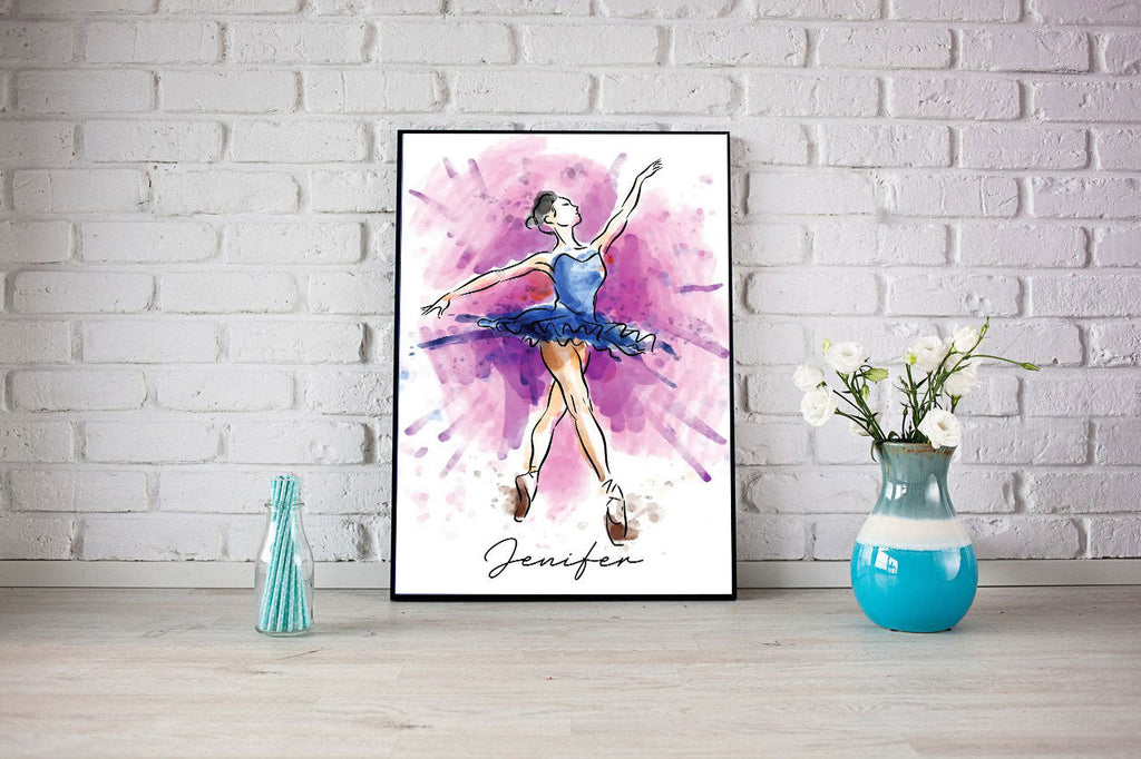 Personalized Name Ballerina Watercolor Canvas Wall Art – Girls Room Decor