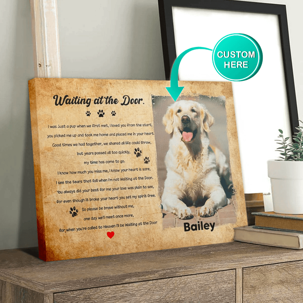 Personalized Photo Waiting At The Door Dog Memorial Canvas Wall Art – Pet Memorial Gift