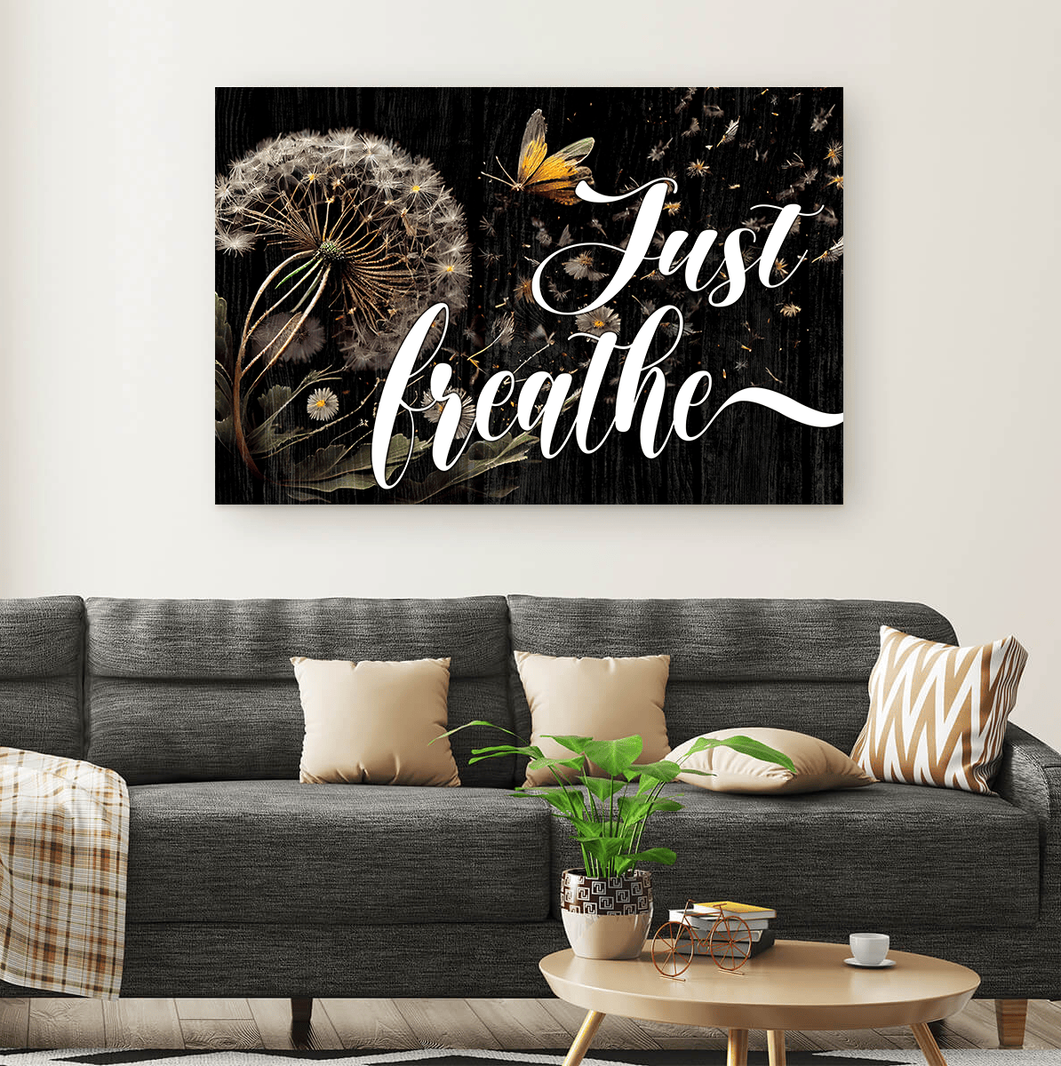 Dandelion Just Breathe Canvas Wall Art – Inspirational Wall Decor