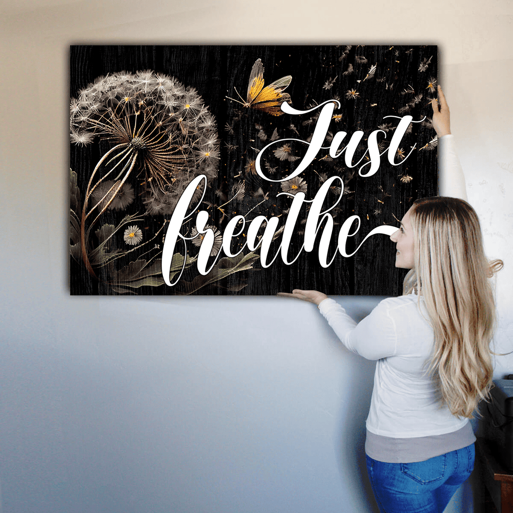Dandelion Just Breathe Canvas Wall Art – Inspirational Wall Decor