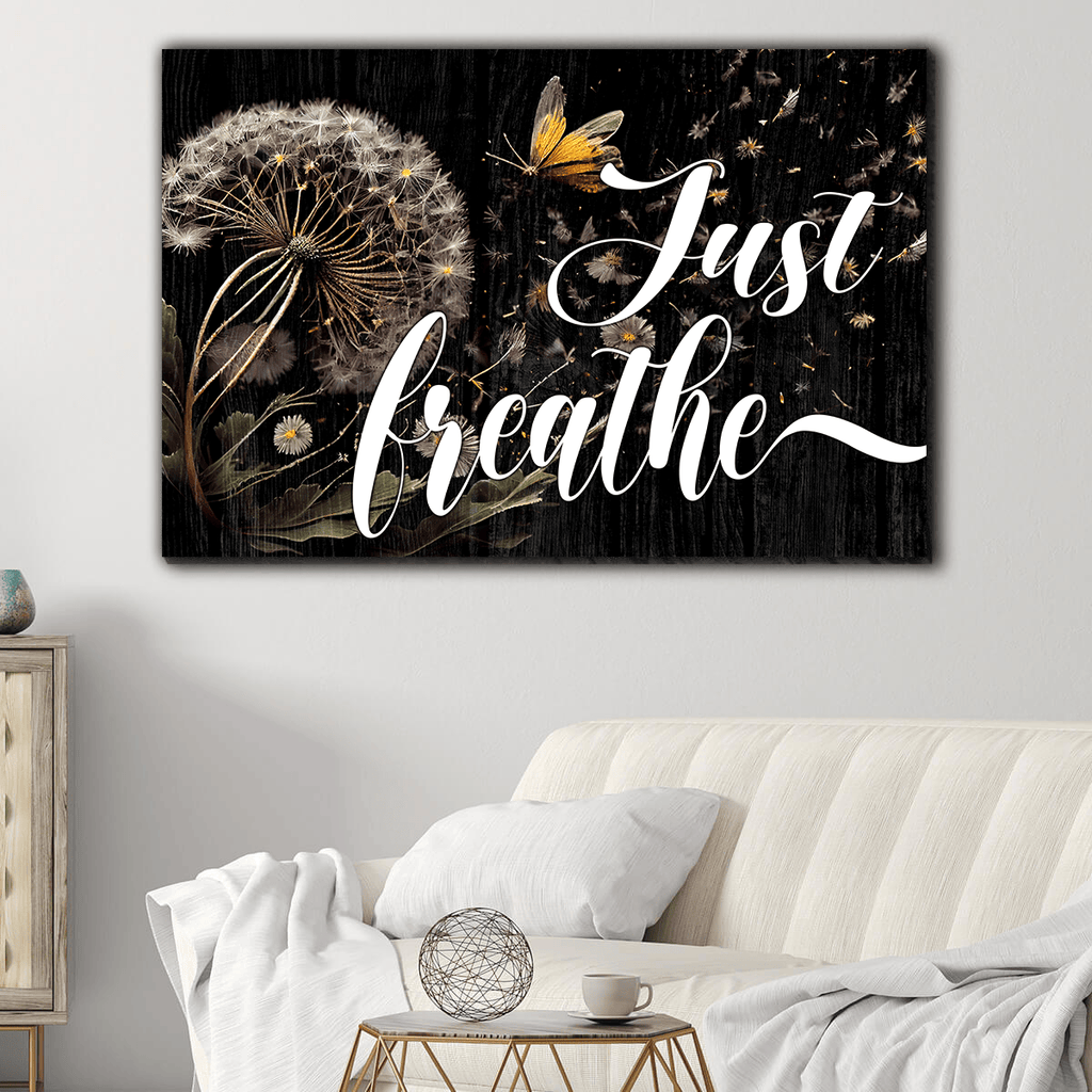 Dandelion Just Breathe Canvas Wall Art – Inspirational Wall Decor