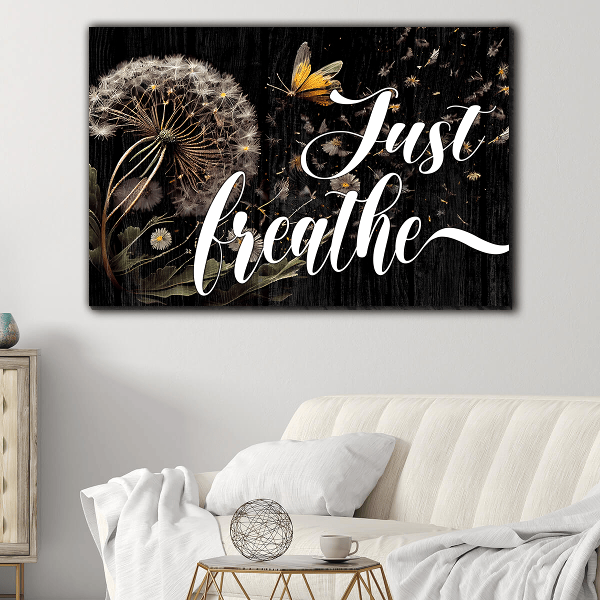 Dandelion Just Breathe Canvas Wall Art – Inspirational Wall Decor