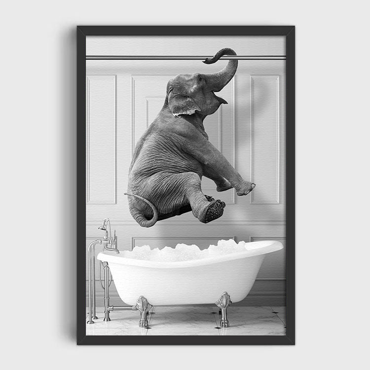 Elephant Enjoying In Bathroom Canvas Wall Art – Funny Bathroom Decor