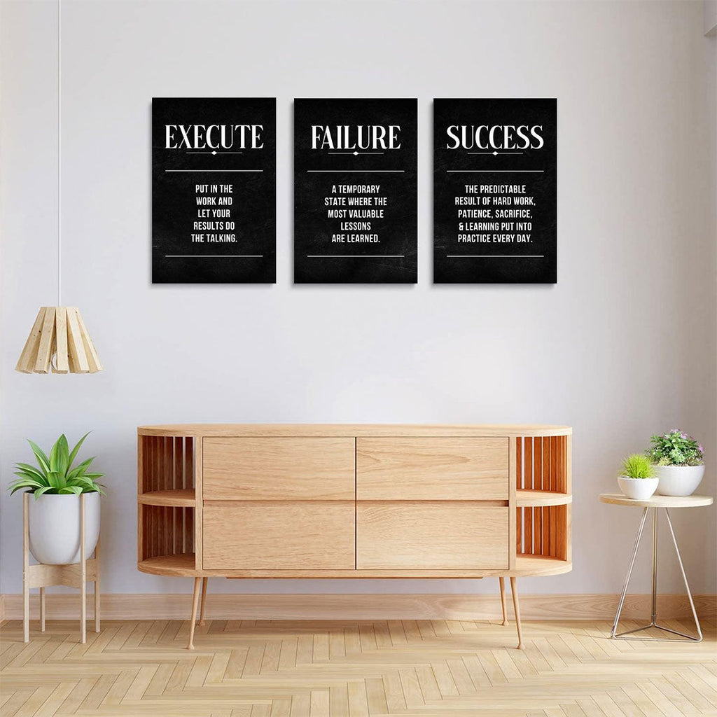 Execute Failure Definition Set of 3 Canvas Wall Art – Motivational Office Decor