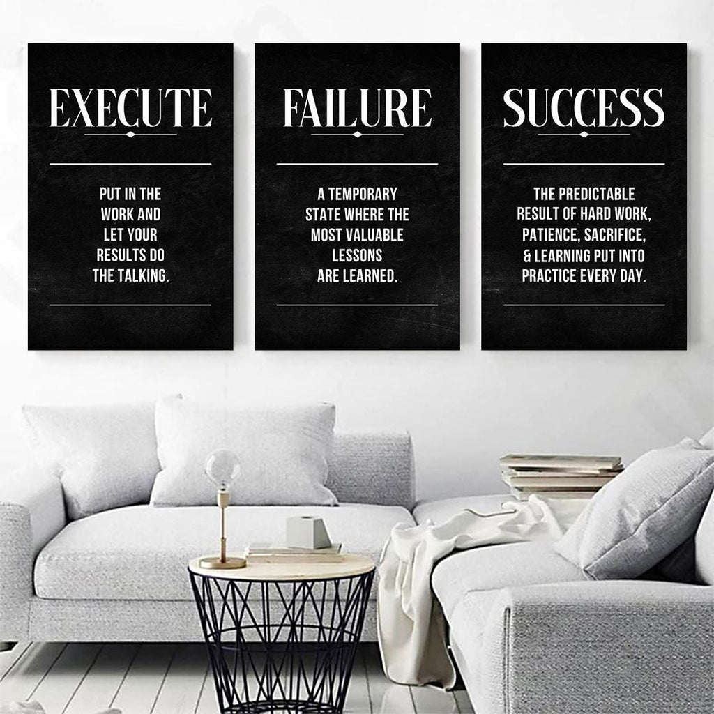 Execute Failure Definition Set of 3 Canvas Wall Art – Motivational Office Decor